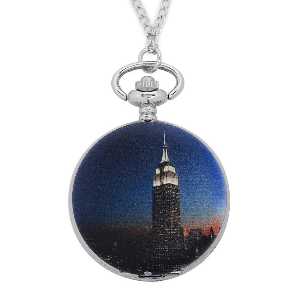 STRADA Tall State Building Pattern Pocket Watch Women's 31" in Chain
